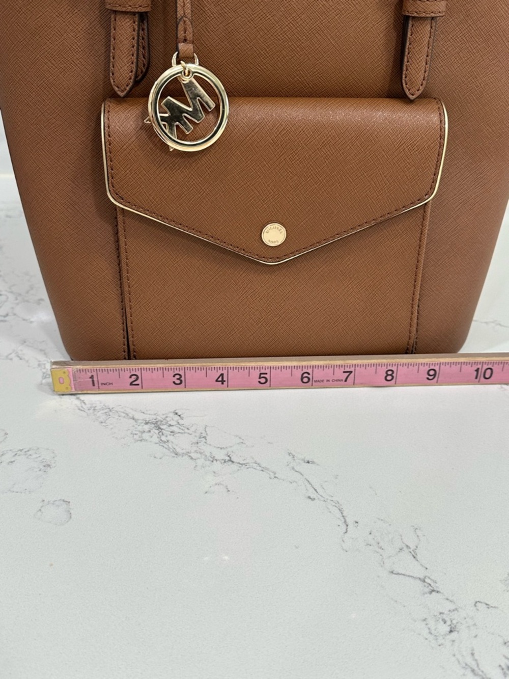 MK Michael Kors Jet Set Saffiano Leather Medium Pocket Tote Acorn Brown Purse - Picture 8 of 16